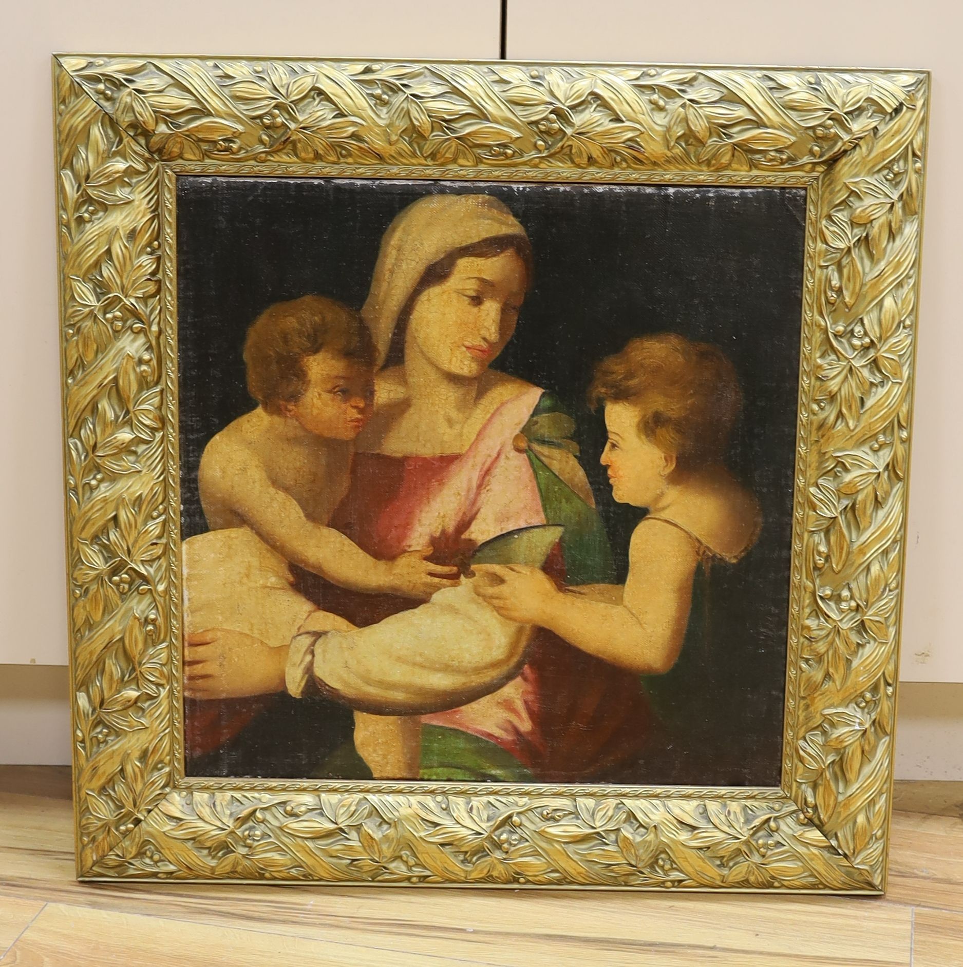 Italian School, oil on canvas, Virgin and child with John the Baptist, 49 x 49cm